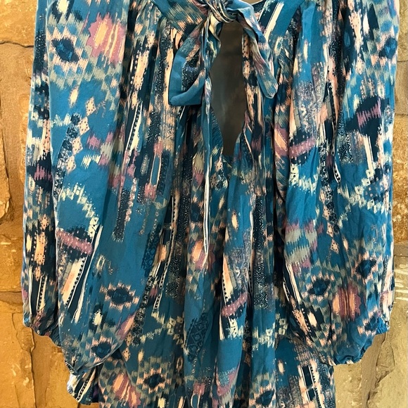 NWT Savanna Jane Turquoise Aztec Southwest Blouse 2X NEW Unique Tie In Back - Picture 6 of 16